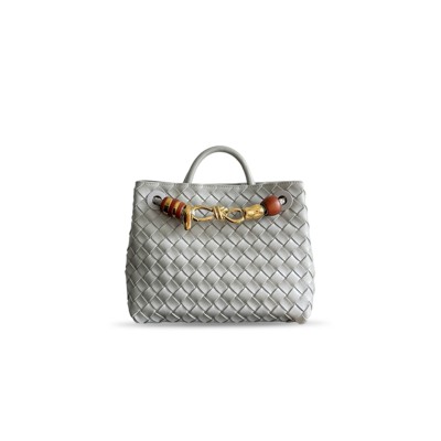 BOTTEGA VENETA SMALL ANDIAMO IN SILVER GRAY BAG 743568 (25*22*10.5cm)